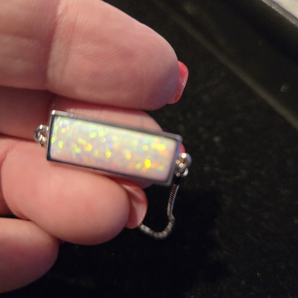 Sterling Silver Rectangular Opal Bolo Bracelet Ad… - image 4
